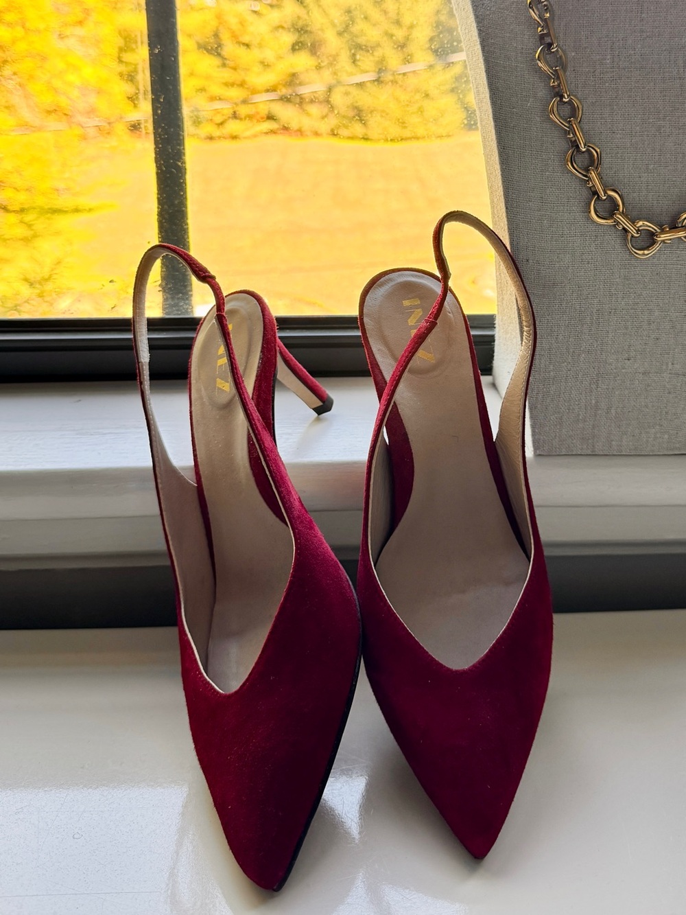Pointed-Toe Burgundy Slingback Heels